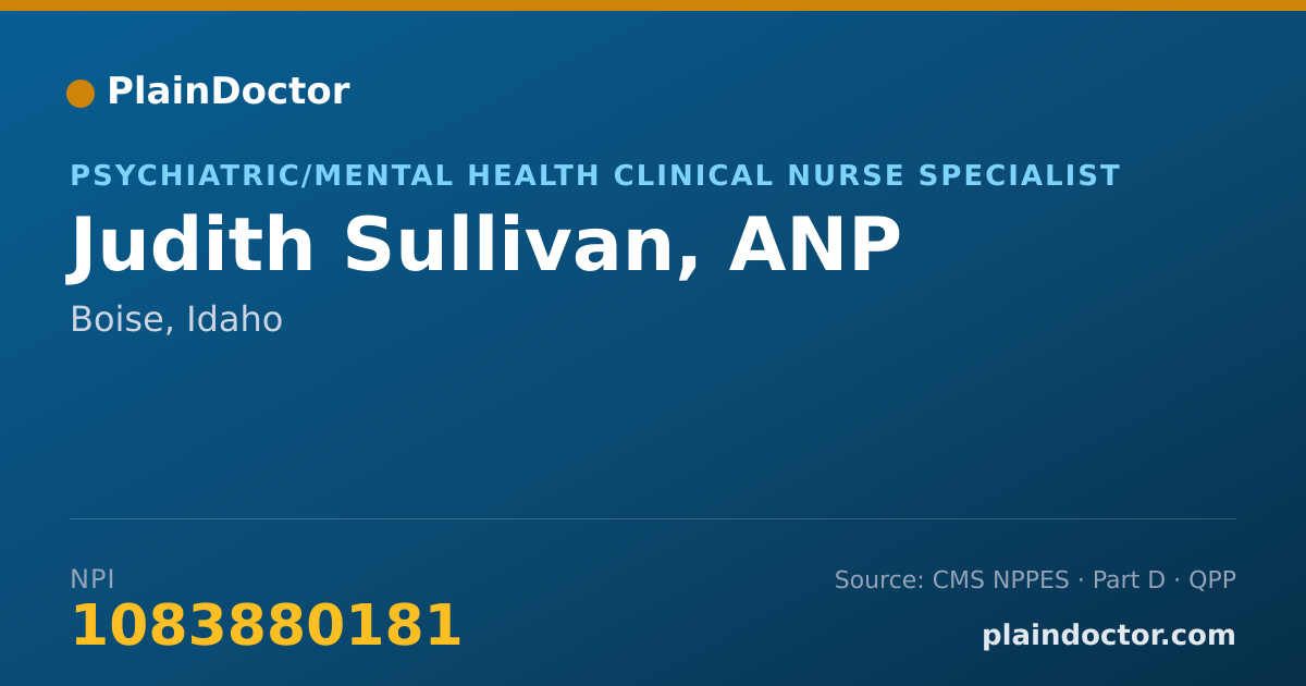 Shareable card for Judith Sullivan, ANP - Psychiatric/Mental Health Clinical Nurse Specialist, Boise, ID