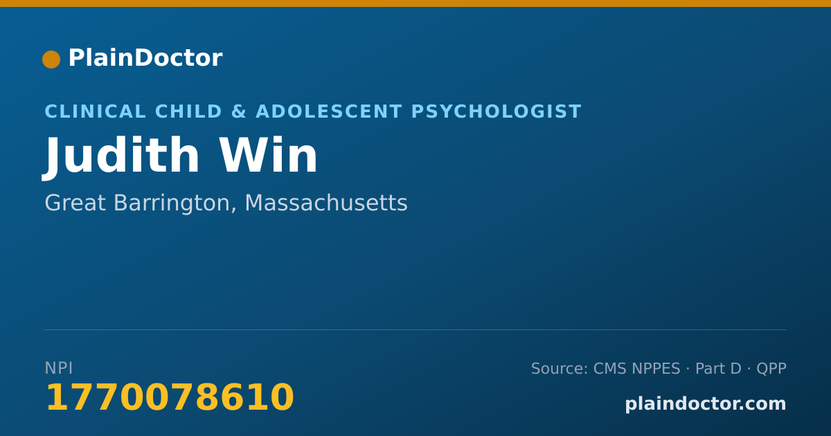 Shareable card for Judith Win - Clinical Child & Adolescent Psychologist, Great Barrington, MA