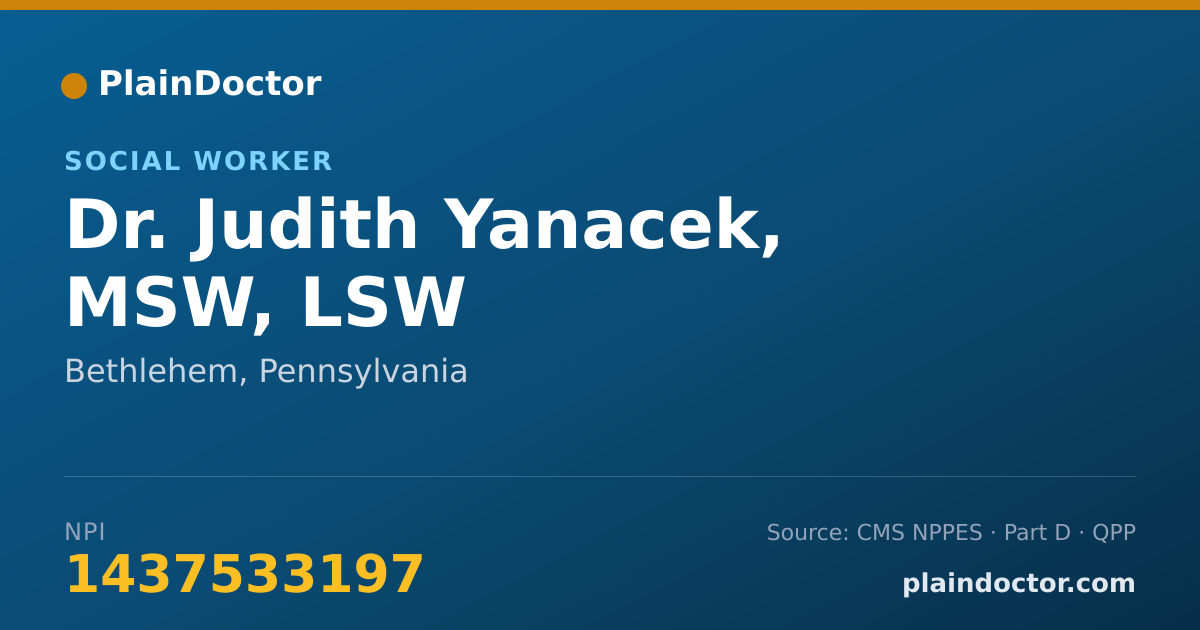 Shareable card for Judith Yanacek, MSW, LSW - Social Worker, Bethlehem, PA