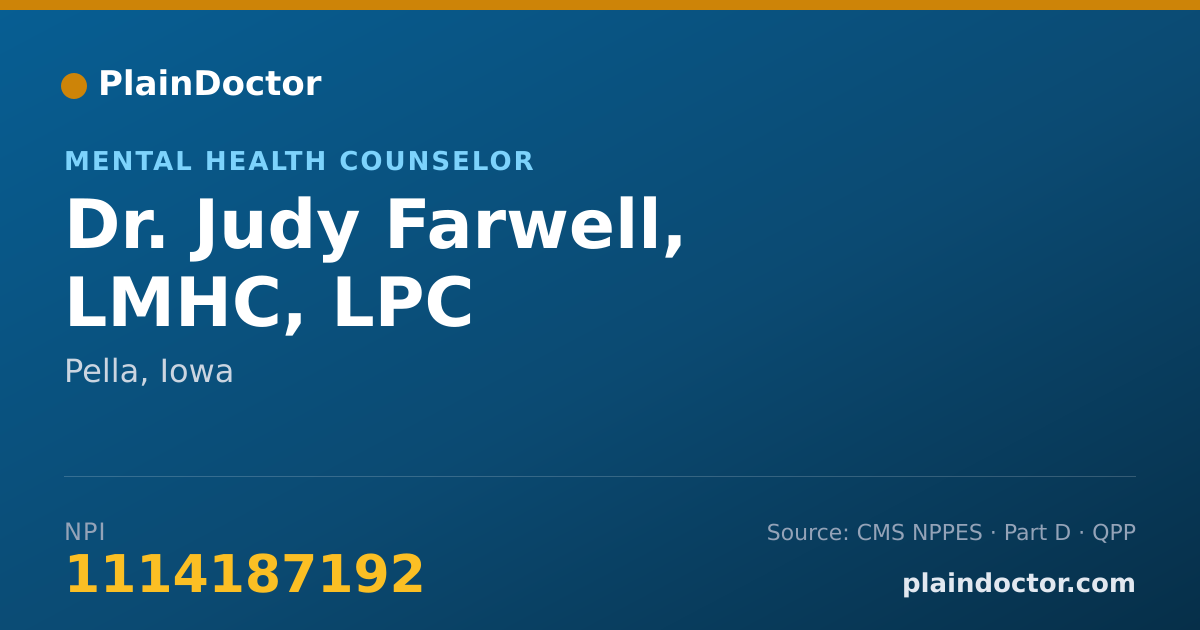 Shareable card for Judy Farwell, LMHC, LPC - Mental Health Counselor, Pella, IA