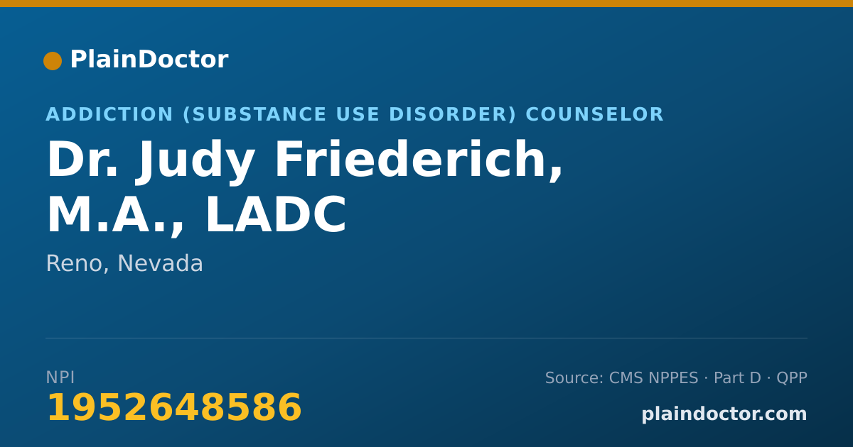 Shareable card for Judy Friederich, M.A., LADC - Addiction (Substance Use Disorder) Counselor, Reno, NV