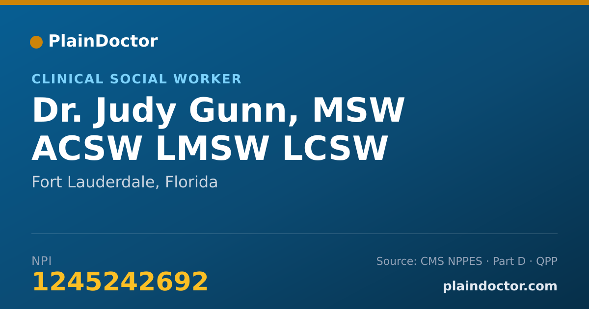 Shareable card for Judy Gunn, MSW ACSW LMSW LCSW - Clinical Social Worker, Fort Lauderdale, FL