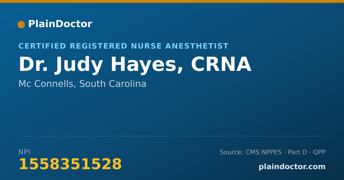 Shareable card for Judy Hayes, CRNA - Certified Registered Nurse Anesthetist, Mc Connells, SC
