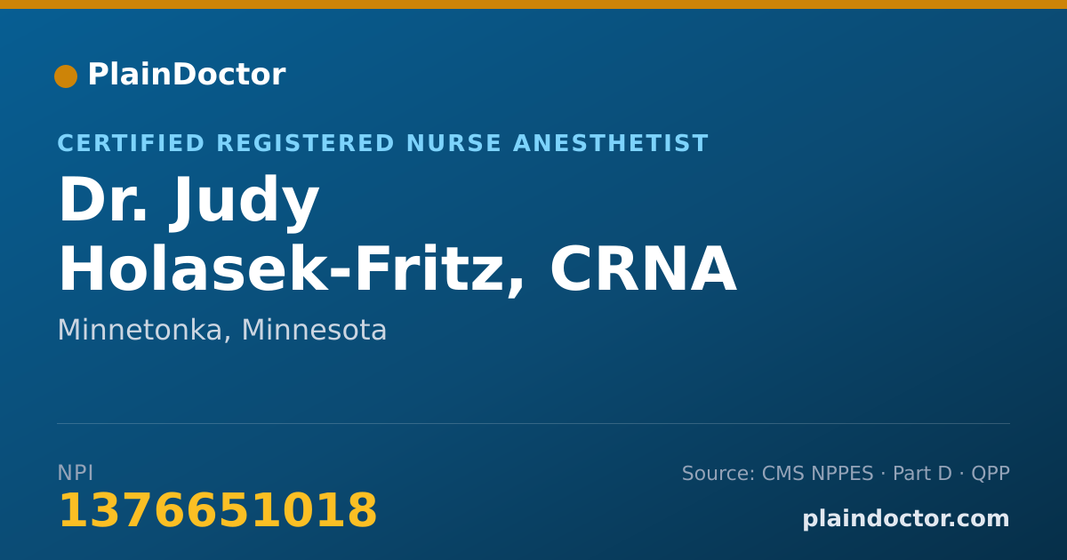Shareable card for Judy Holasek-Fritz, CRNA - Certified Registered Nurse Anesthetist, Minnetonka, MN