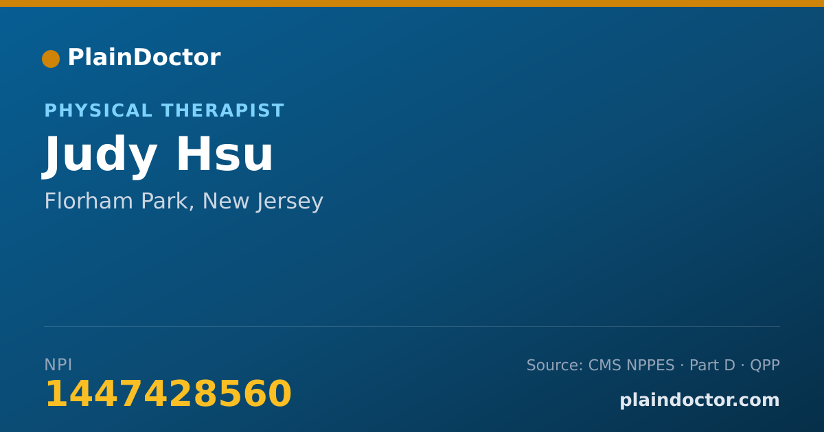 Shareable card for Judy Hsu - Physical Therapist, Florham Park, NJ
