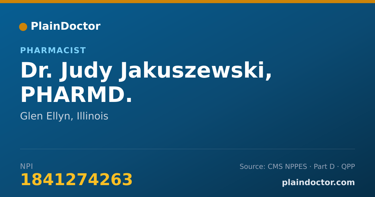 Shareable card for Judy Jakuszewski, PHARMD. - Pharmacist, Glen Ellyn, IL