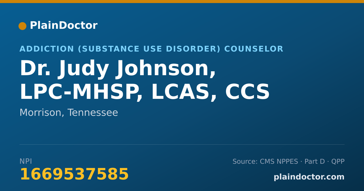 Shareable card for Judy Johnson, LPC-MHSP, LCAS, CCS - Addiction (Substance Use Disorder) Counselor, Morrison, TN