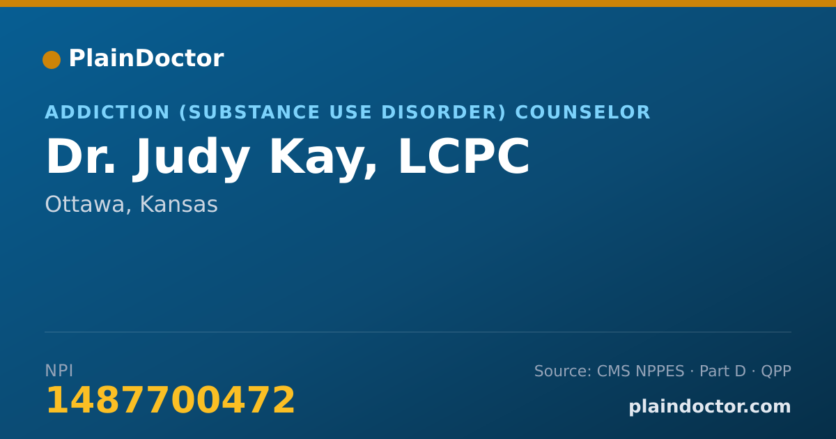 Shareable card for Judy Kay, LCPC - Addiction (Substance Use Disorder) Counselor, Ottawa, KS