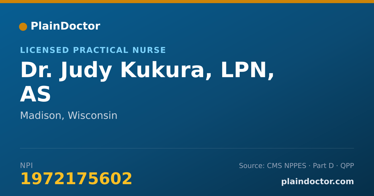 Shareable card for Judy Kukura, LPN, AS - Licensed Practical Nurse, Madison, WI