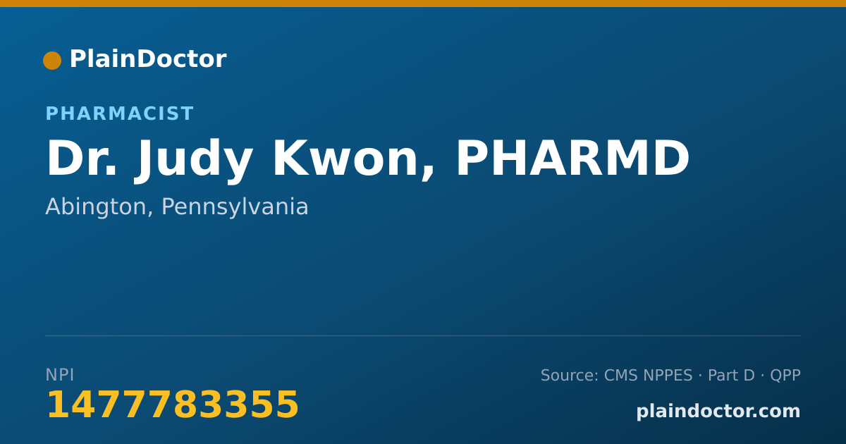 Shareable card for Judy Kwon, PHARMD - Pharmacist, Abington, PA