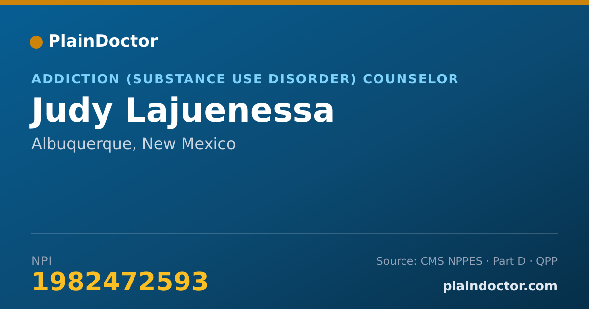 Shareable card for Judy Lajuenessa - Addiction (Substance Use Disorder) Counselor, Albuquerque, NM