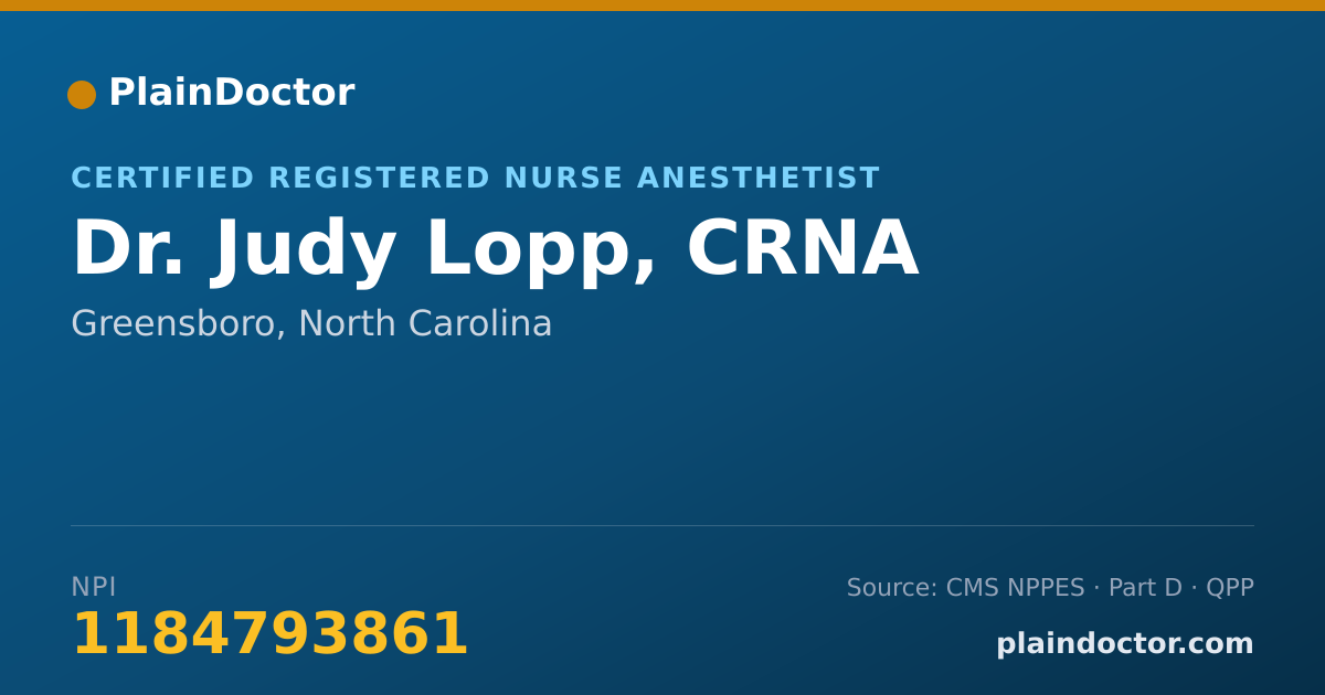 Shareable card for Judy Lopp, CRNA - Certified Registered Nurse Anesthetist, Greensboro, NC