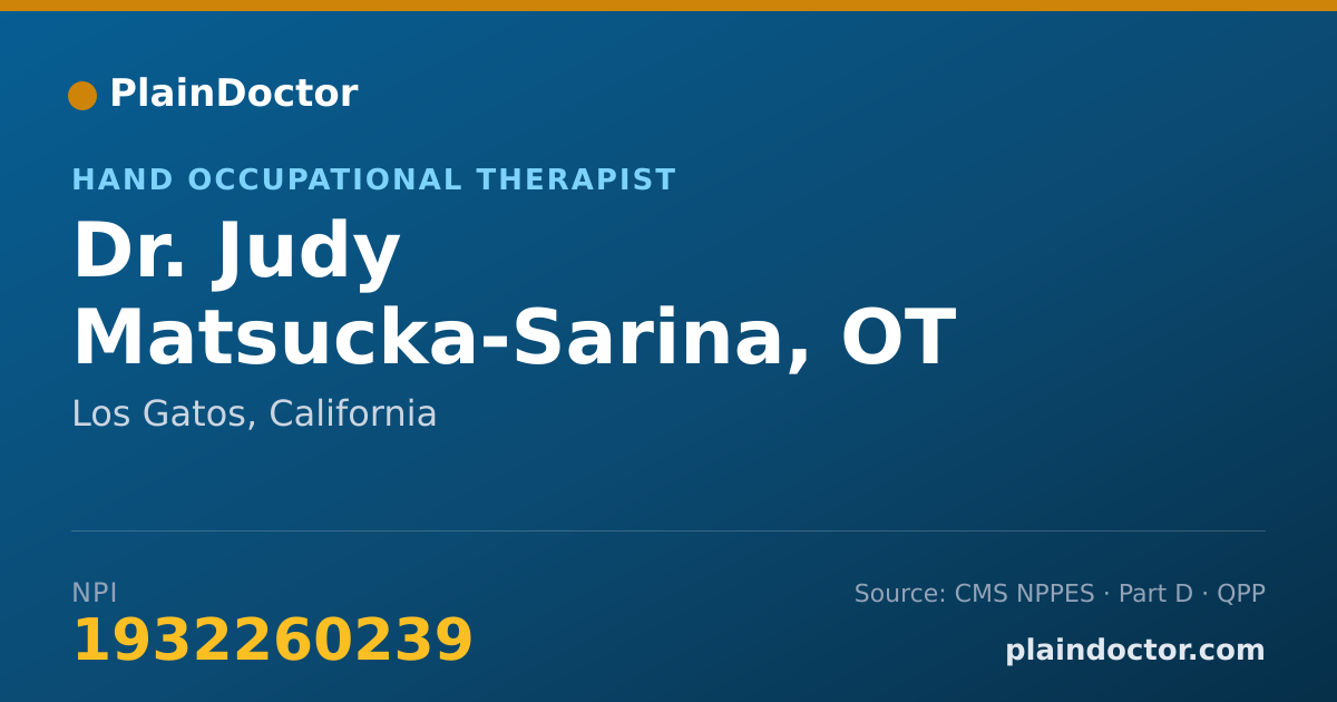 Shareable card for Judy Matsucka-Sarina, OT - Hand Occupational Therapist, Los Gatos, CA
