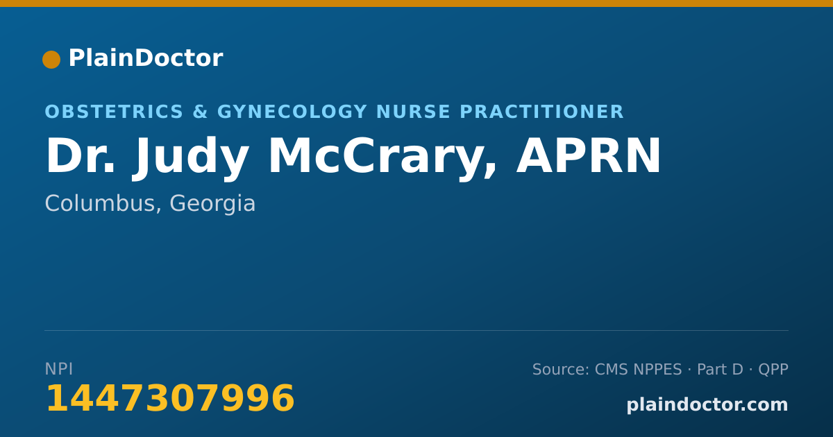 Shareable card for Judy McCrary, APRN - Obstetrics & Gynecology Nurse Practitioner, Columbus, GA