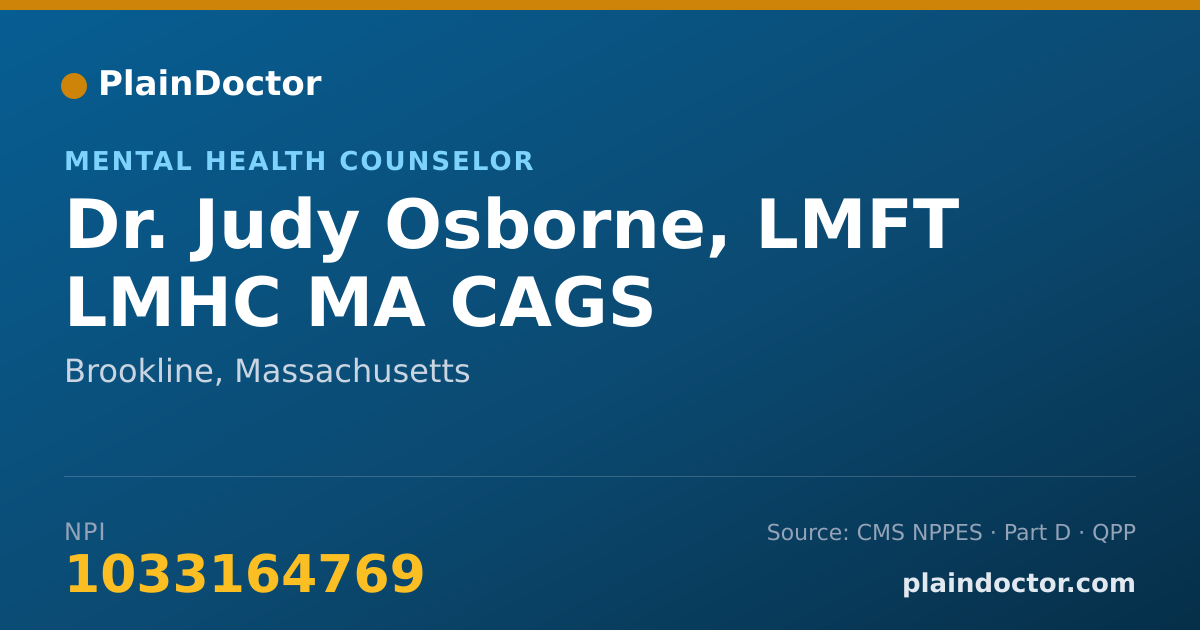 Shareable card for Judy Osborne, LMFT LMHC MA CAGS - Mental Health Counselor, Brookline, MA