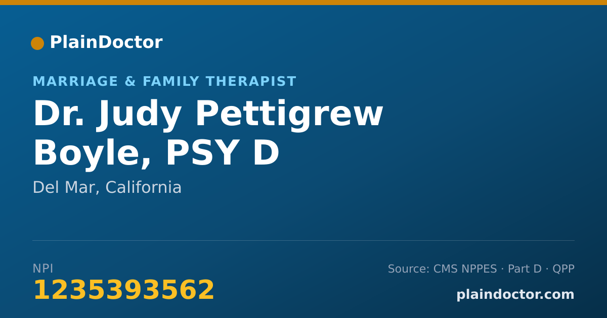Shareable card for Judy Pettigrew Boyle, PSY D - Marriage & Family Therapist, Del Mar, CA