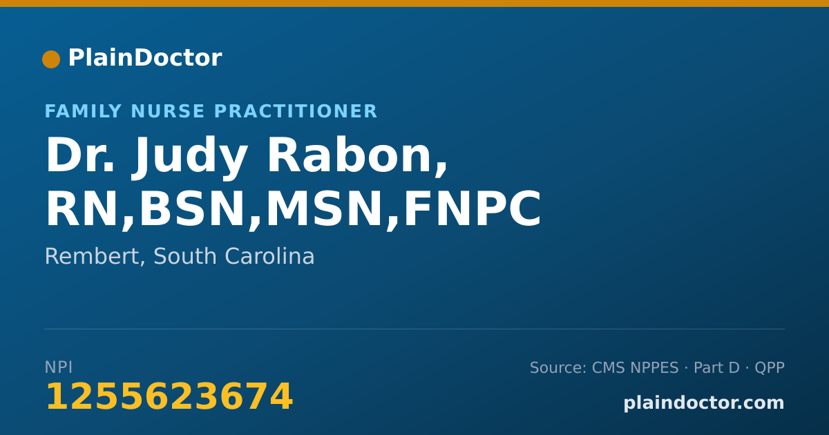 Shareable card for Judy Rabon, RN,BSN,MSN,FNPC - Family Nurse Practitioner, Rembert, SC