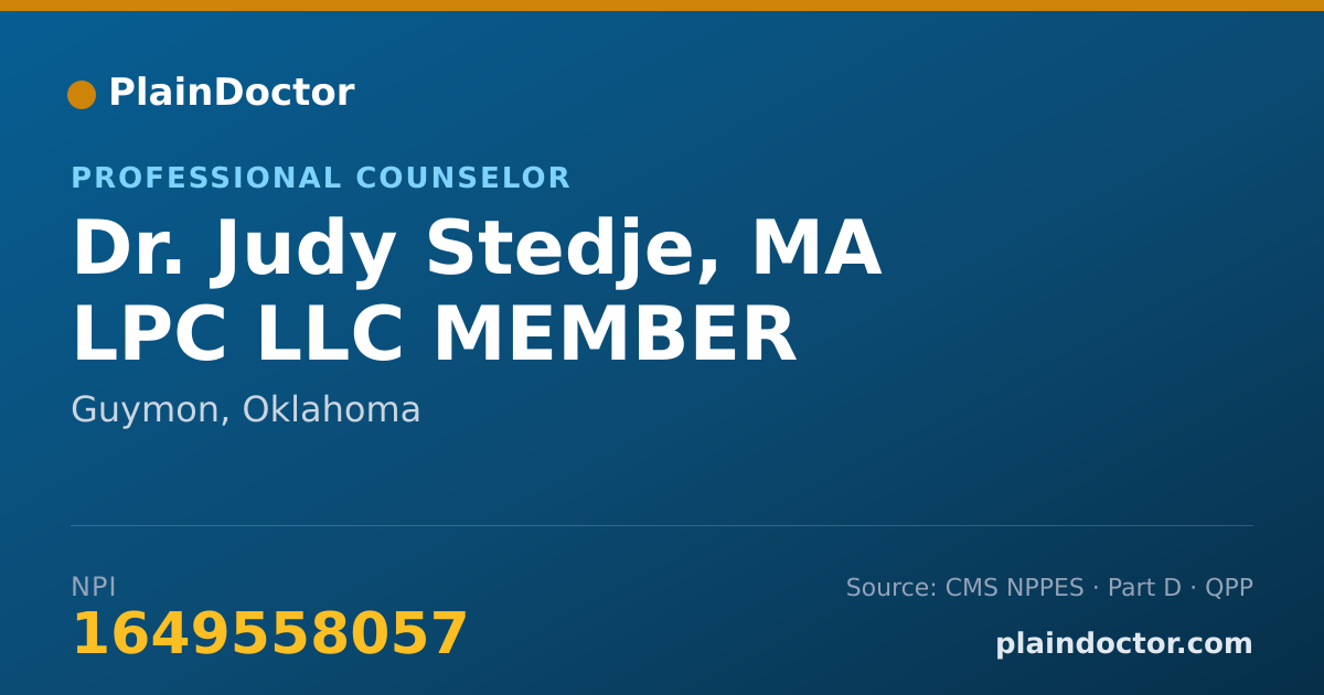 Shareable card for Judy Stedje, MA LPC LLC MEMBER - Professional Counselor, Guymon, OK