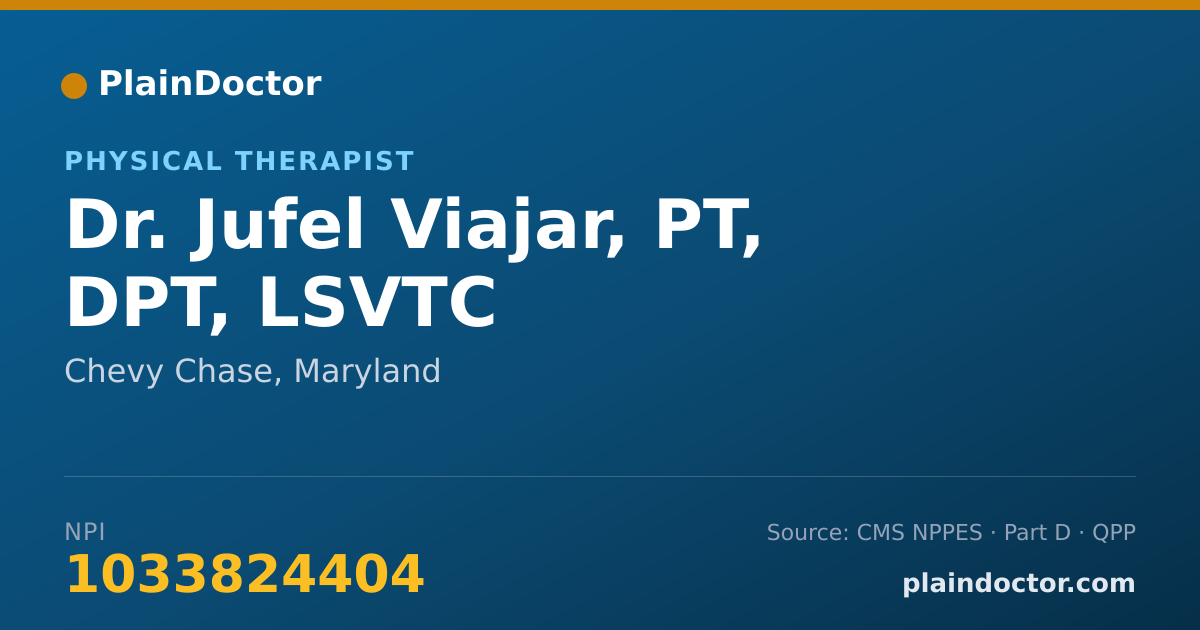 Shareable card for Jufel Viajar, PT, DPT, LSVTC - Physical Therapist, Chevy Chase, MD