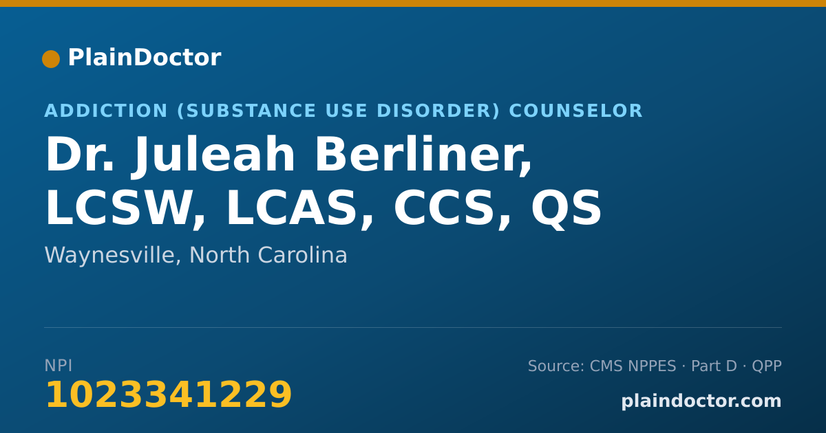 Shareable card for Juleah Berliner, LCSW, LCAS, CCS, QS - Addiction (Substance Use Disorder) Counselor, Waynesville, NC