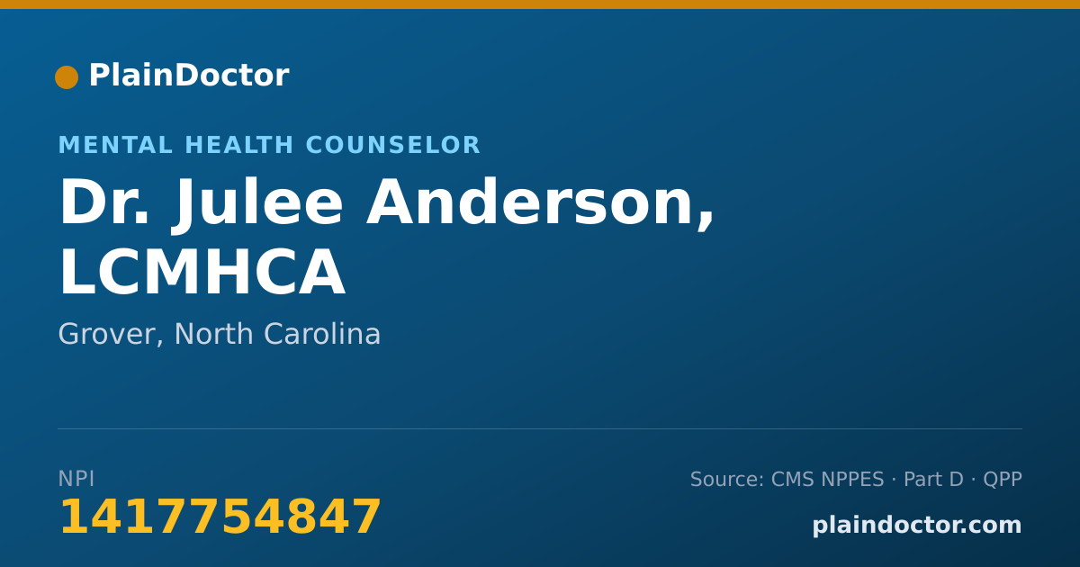 Shareable card for Julee Anderson, LCMHCA - Mental Health Counselor, Grover, NC