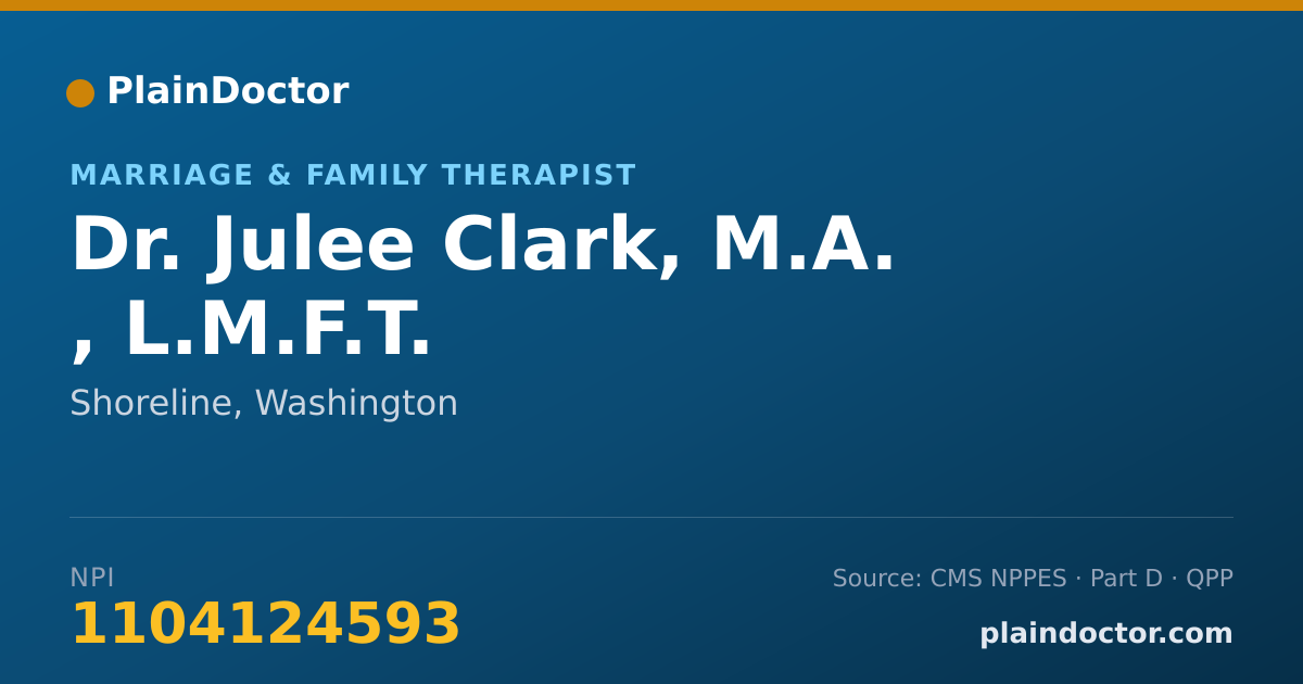 Shareable card for Julee Clark, M.A. , L.M.F.T. - Marriage & Family Therapist, Shoreline, WA