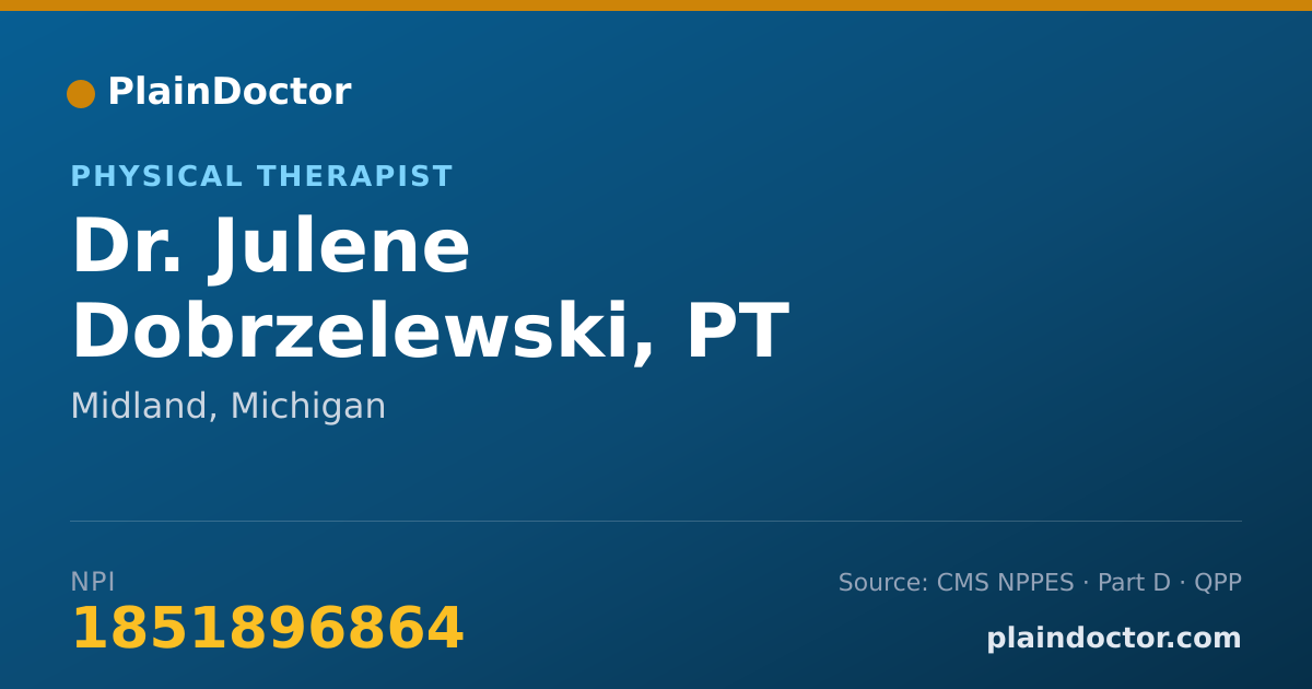 Shareable card for Julene Dobrzelewski, PT - Physical Therapist, Midland, MI