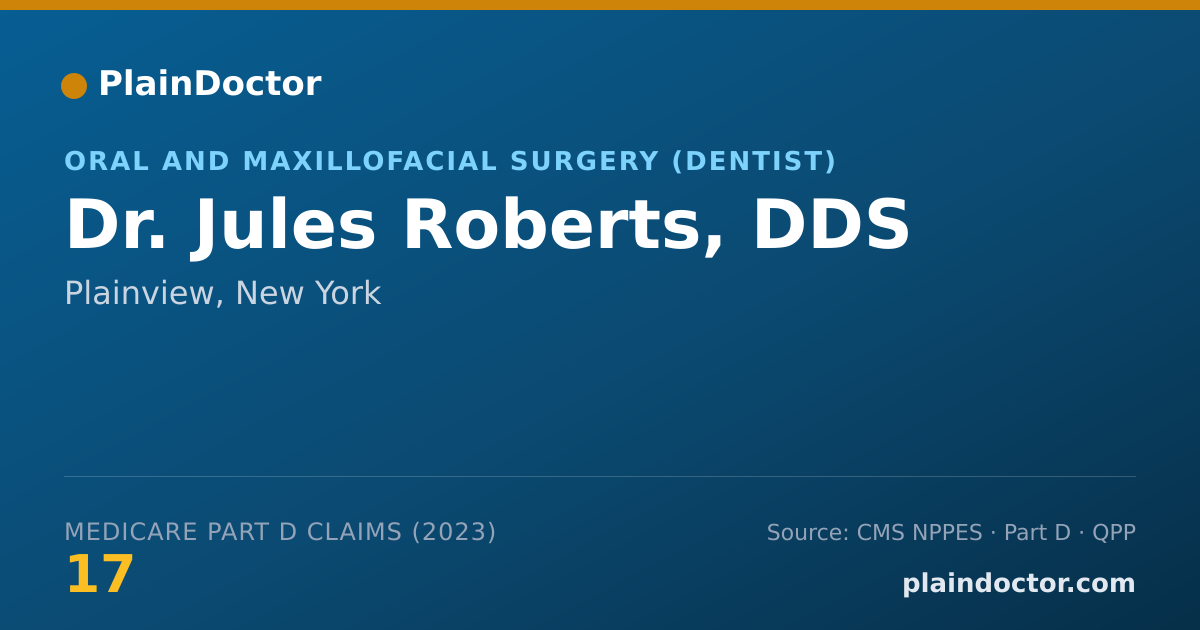Shareable card for Jules Roberts, DDS - Oral and Maxillofacial Surgery (Dentist), Plainview, NY