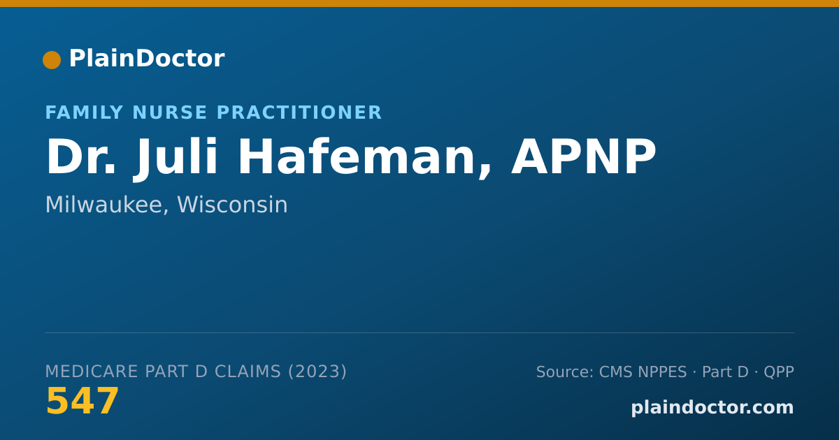 Shareable card for Juli Hafeman, APNP - Family Nurse Practitioner, Milwaukee, WI