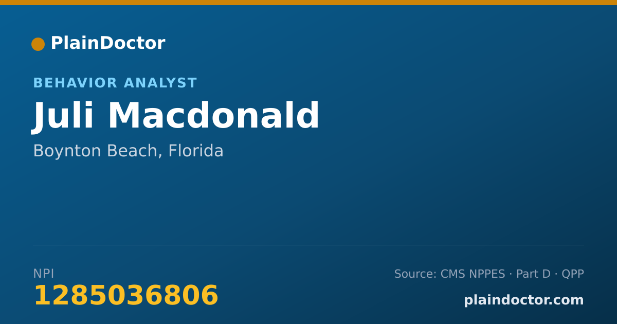 Shareable card for Juli Macdonald - Behavior Analyst, Boynton Beach, FL