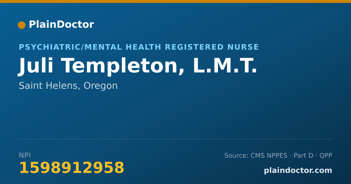 Shareable card for Juli Templeton, L.M.T. - Psychiatric/Mental Health Registered Nurse, Saint Helens, OR
