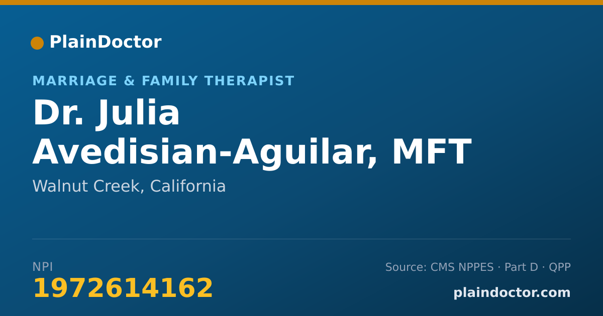 Shareable card for Julia Avedisian-Aguilar, MFT - Marriage & Family Therapist, Walnut Creek, CA