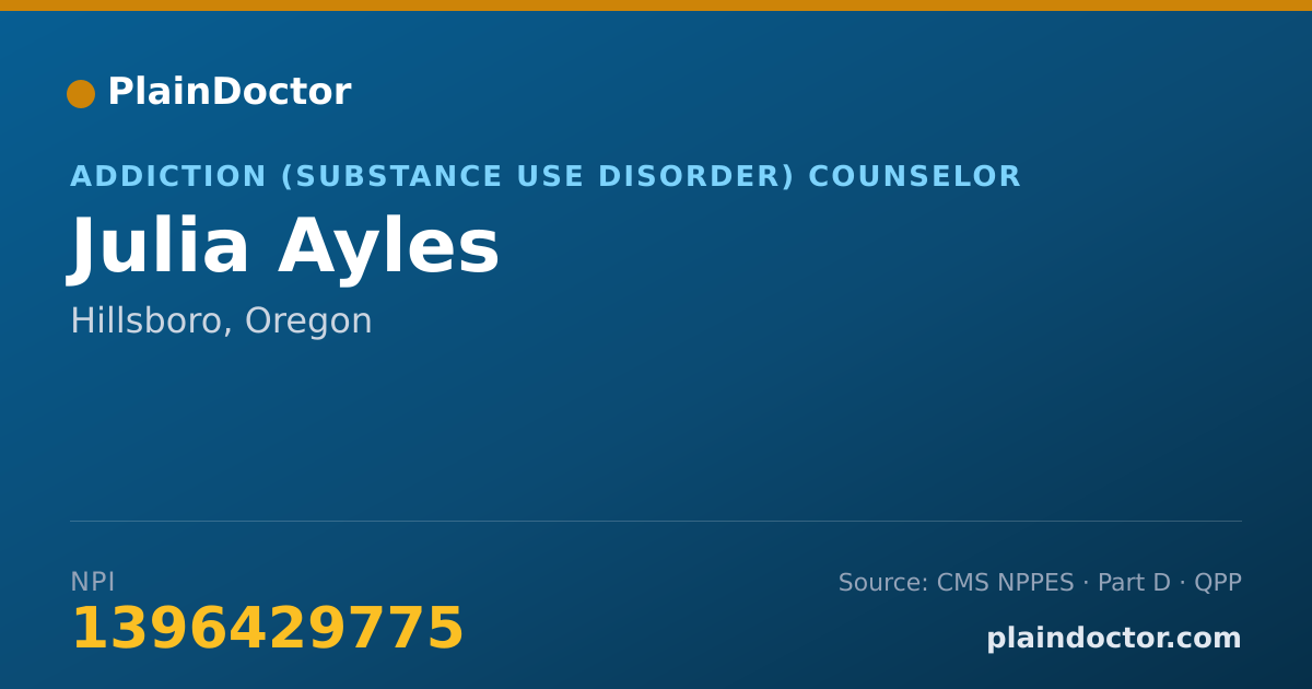 Shareable card for Julia Ayles - Addiction (Substance Use Disorder) Counselor, Hillsboro, OR
