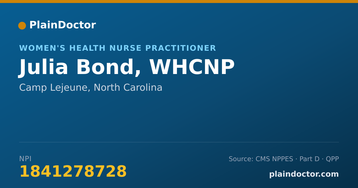 Shareable card for Julia Bond, WHCNP - Women's Health Nurse Practitioner, Camp Lejeune, NC