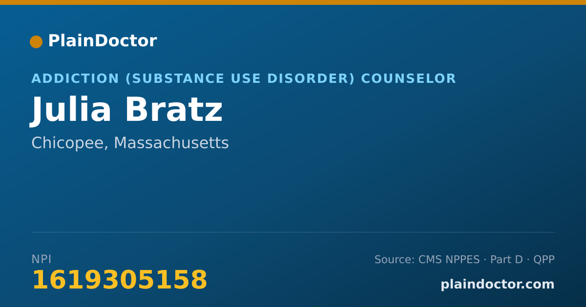 Shareable card for Julia Bratz - Addiction (Substance Use Disorder) Counselor, Chicopee, MA