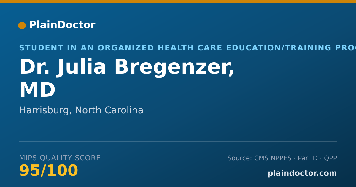 Shareable card for Julia Bregenzer, MD - Student in an Organized Health Care Education/Training Program, Harrisburg, NC
