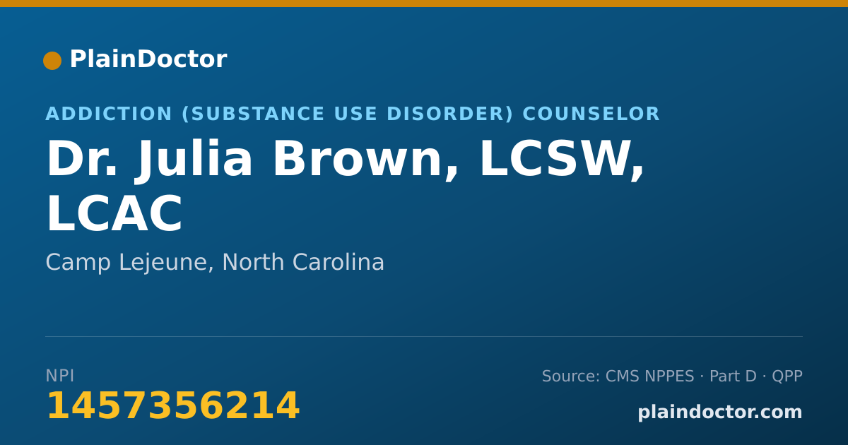 Shareable card for Julia Brown, LCSW, LCAC - Addiction (Substance Use Disorder) Counselor, Camp Lejeune, NC