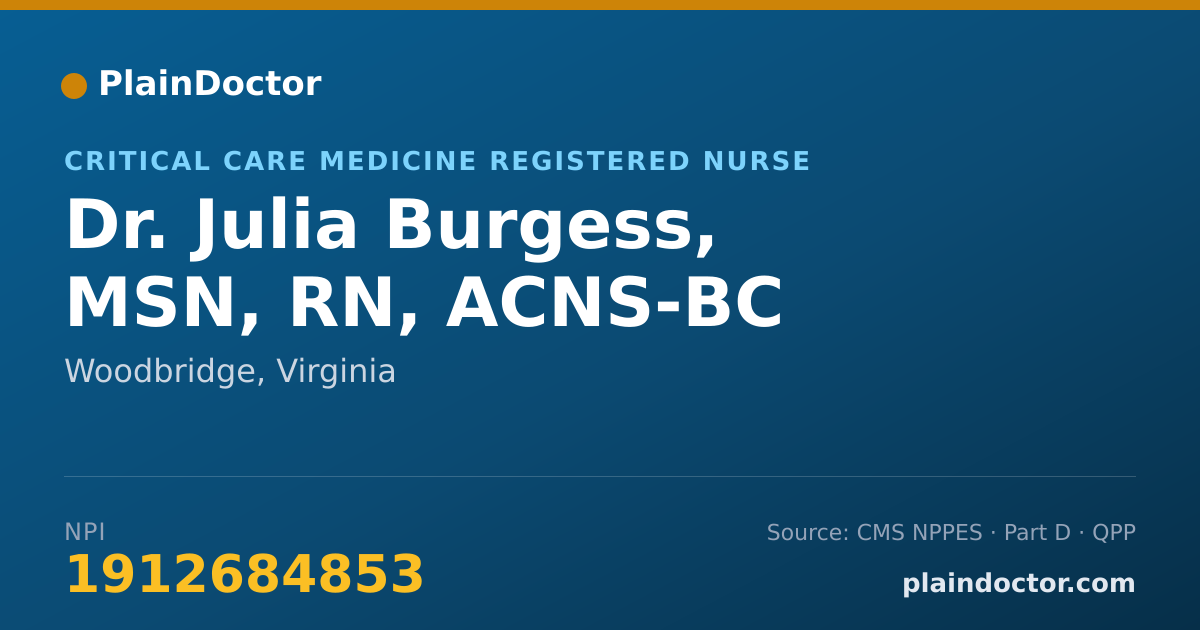 Shareable card for Julia Burgess, MSN, RN, ACNS-BC - Critical Care Medicine Registered Nurse, Woodbridge, VA