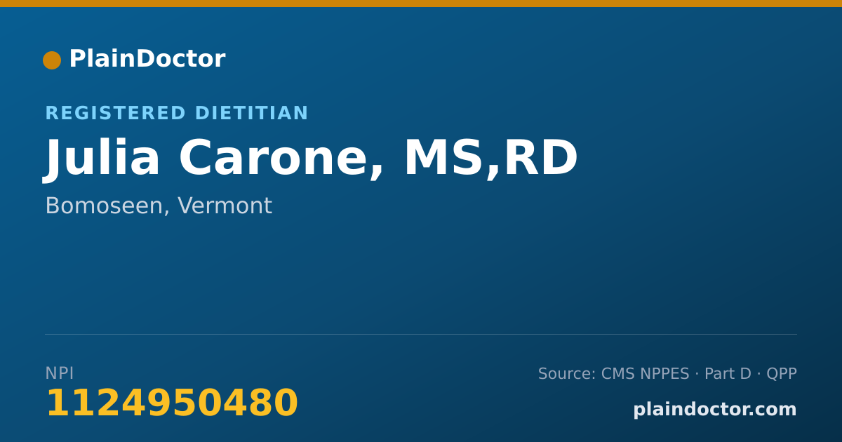 Shareable card for Julia Carone, MS,RD - Registered Dietitian, Bomoseen, VT
