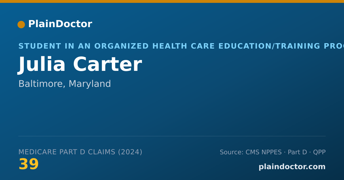 Shareable card for Julia Carter - Student in an Organized Health Care Education/Training Program, Baltimore, MD