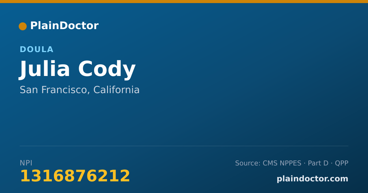 Shareable card for Julia Cody - Doula, San Francisco, CA