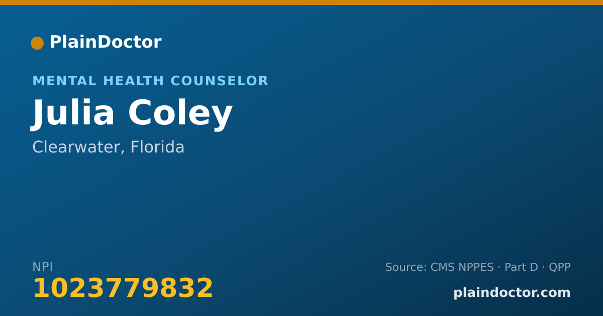 Shareable card for Julia Coley - Mental Health Counselor, Clearwater, FL