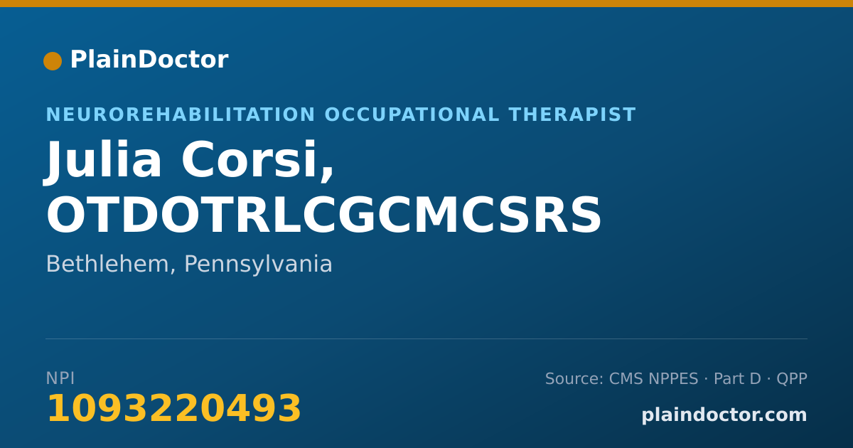 Shareable card for Julia Corsi, OTDOTRLCGCMCSRS - Neurorehabilitation Occupational Therapist, Bethlehem, PA