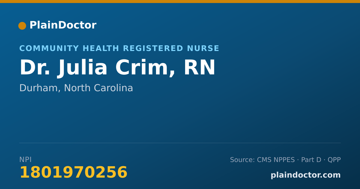 Shareable card for Julia Crim, RN - Community Health Registered Nurse, Durham, NC