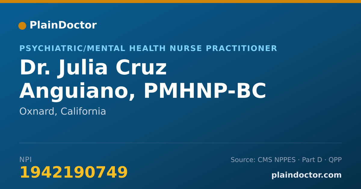 Shareable card for Julia Cruz Anguiano, PMHNP-BC - Psychiatric/Mental Health Nurse Practitioner, Oxnard, CA