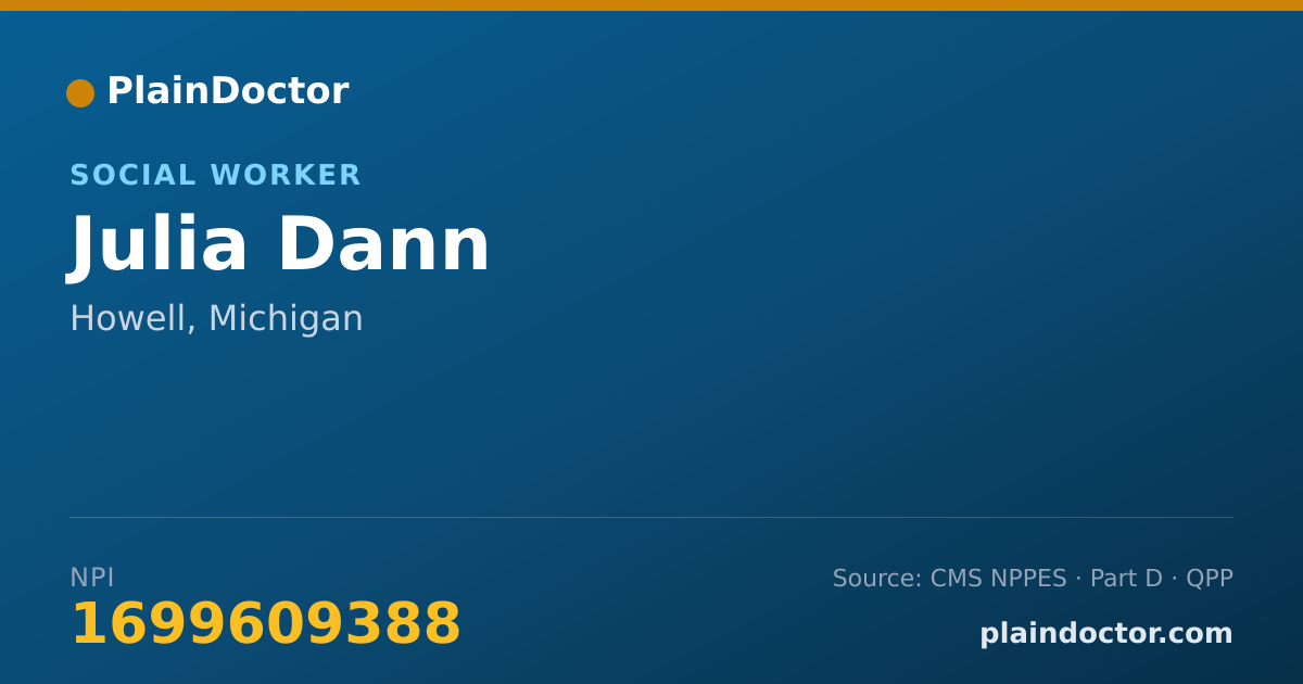 Shareable card for Julia Dann - Social Worker, Howell, MI