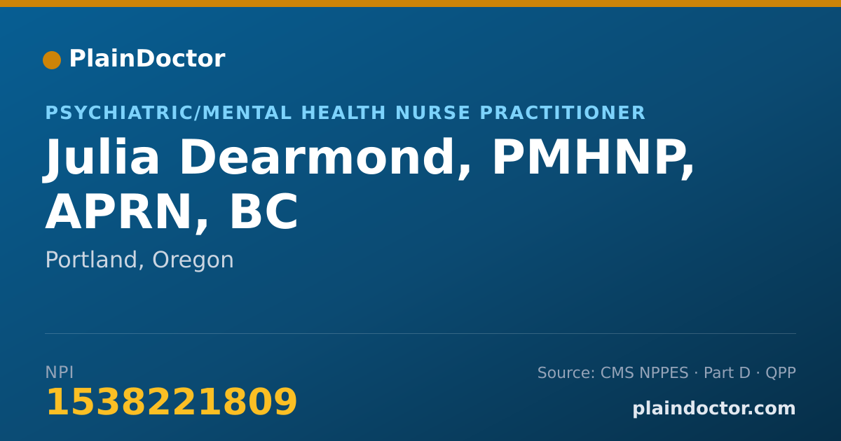 Shareable card for Julia Dearmond, PMHNP, APRN, BC - Psychiatric/Mental Health Nurse Practitioner, Portland, OR