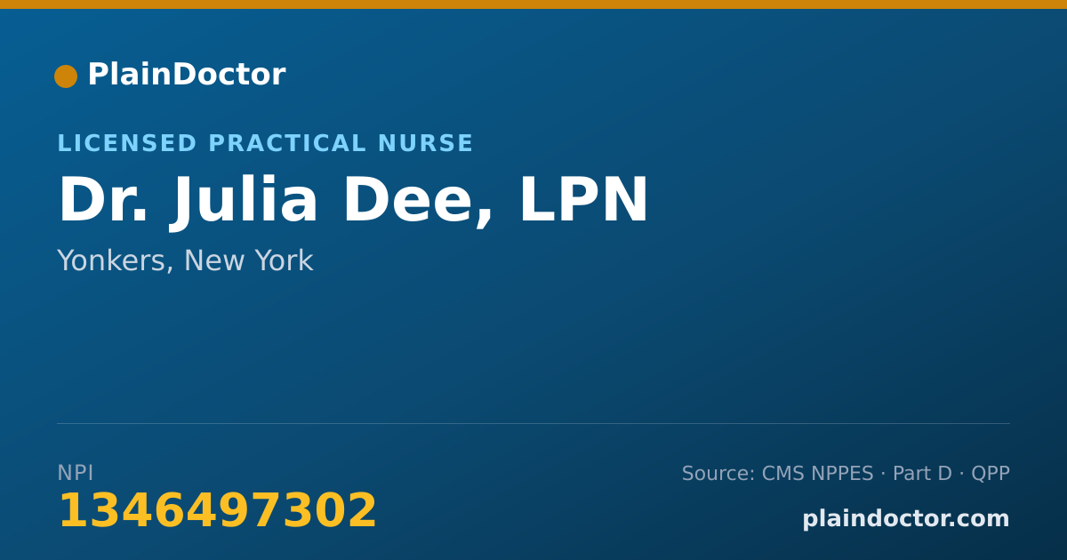 Shareable card for Julia Dee, LPN - Licensed Practical Nurse, Yonkers, NY
