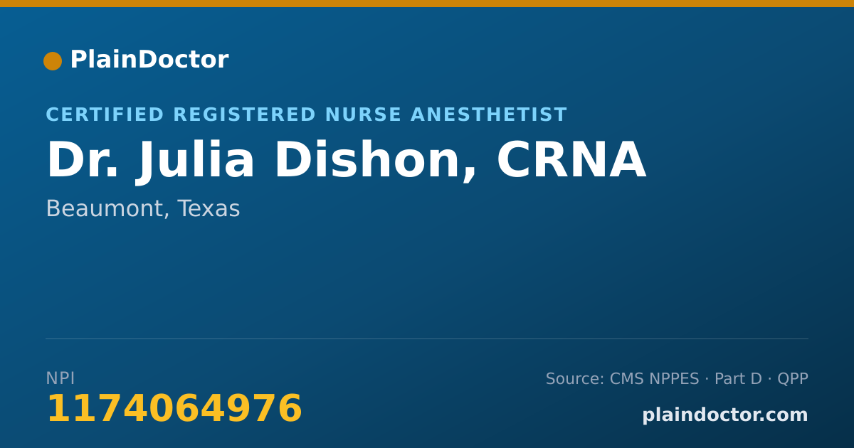 Shareable card for Julia Dishon, CRNA - Certified Registered Nurse Anesthetist, Beaumont, TX