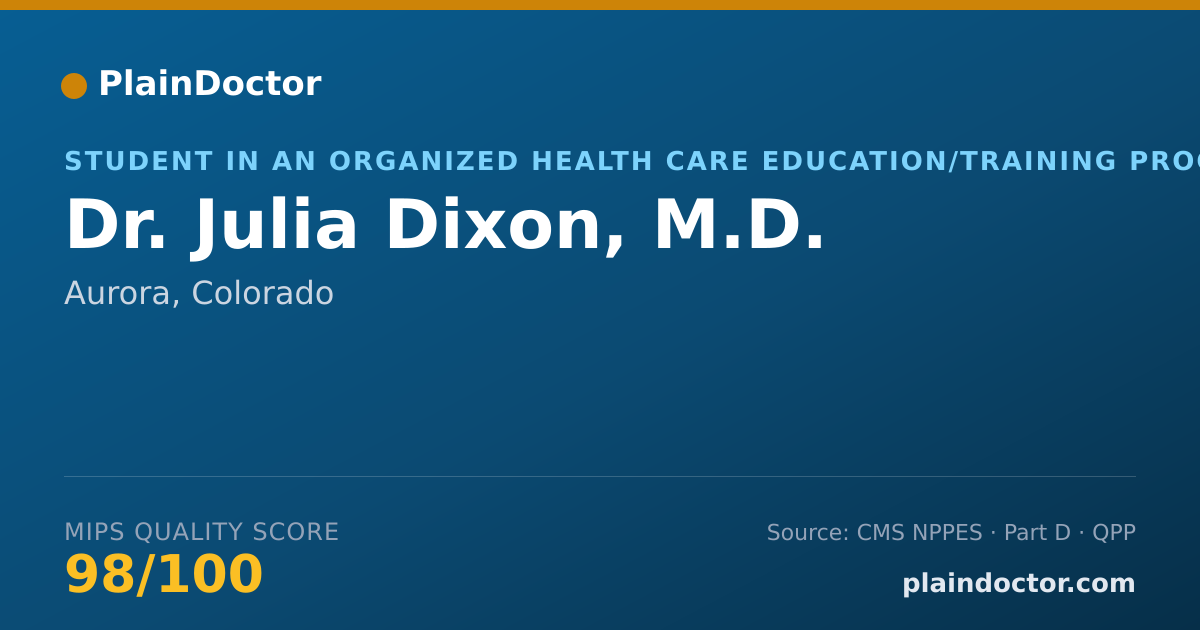 Shareable card for Julia Dixon, M.D. - Student in an Organized Health Care Education/Training Program, Aurora, CO